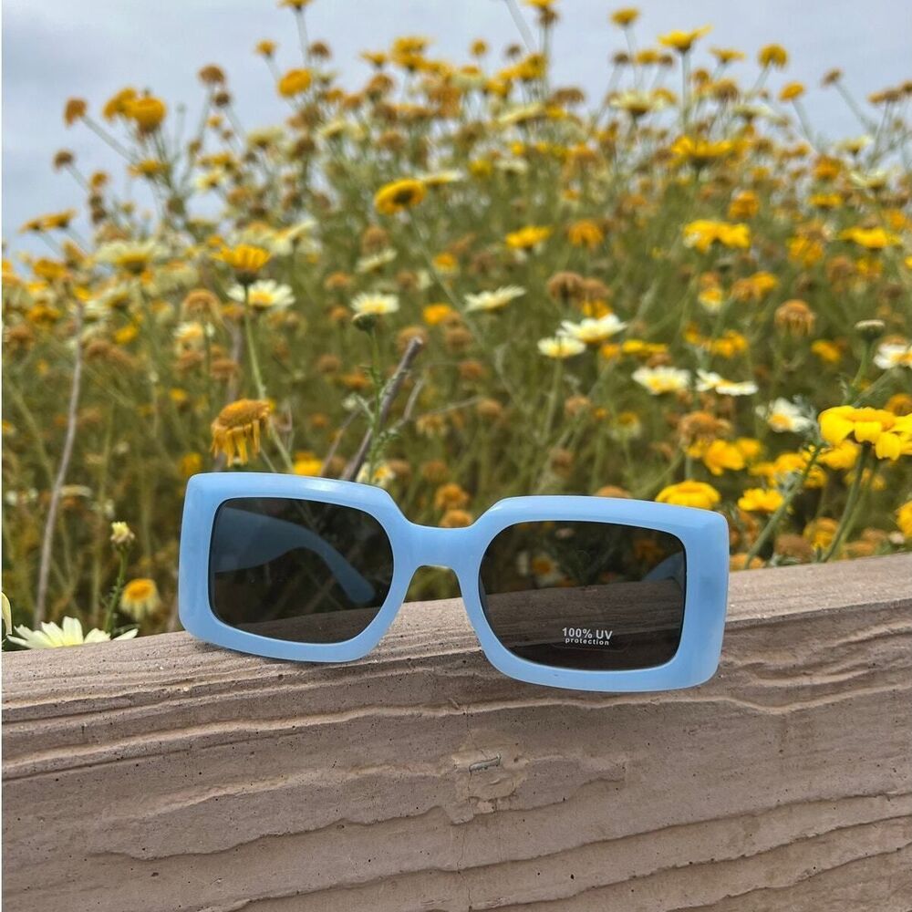 Sunglasses  Blue color smooth plain square light tint edc baddie  cottagecore - Picture 14 of 14